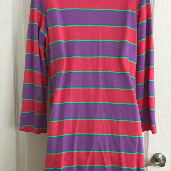 Bright Pink & Purple Stripe Vintage 70s Courtelle Knit Dress with Chunky Zipper - Picture 3 of 5
